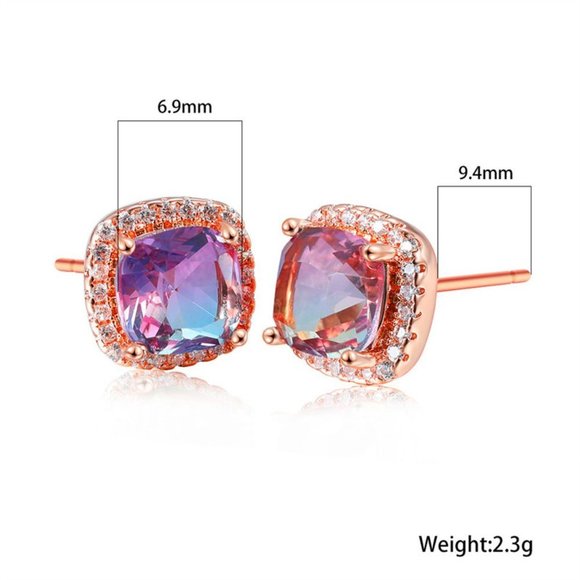 NEW Rose Gold Rainbow Diamond Halo Stud Earrings - Picture 4 of 4